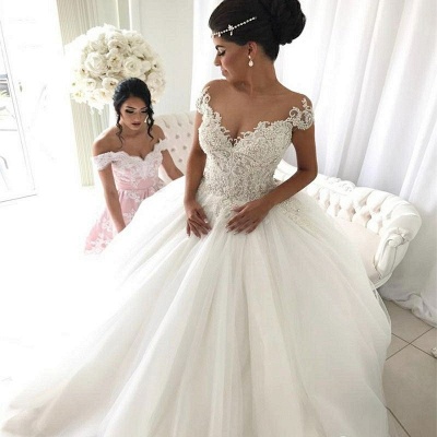 Modest Ball Gown Lace Off-the-shoulder Wedding Dress | Ivory Bridal Gown_3