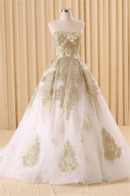 Elegant Sweetheart Sleeveless Tulle Wedding Dress Ball Gown With Appliques_1