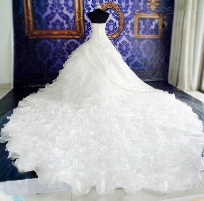 Gorgeous Ruffles Lace High Neck Wedding Dress Court Train Zipper_3