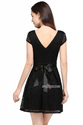 Cap-Sleeves Short Sash Simple Jewel Black Lace Homecoming Dress UK_3