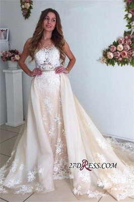 Sexy Mermaid Gorgeous Detachable-Cathedral-Train Tulle Lace Wedding Dresses UK_5