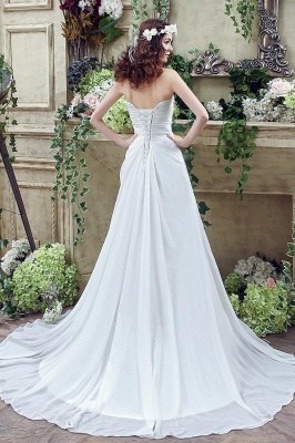 Strapless White Beadss Wedding Dress A-line Sweep Train_5