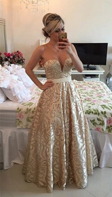 Modern V-neck Sleeveless Pearls Prom Dress UK Open Back Floor-length Dress_1