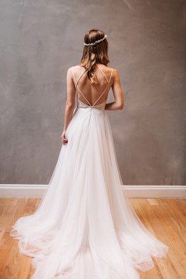 Modern Sweetheart Sleeveless Wedding Dress Tulle lace Beads WE0164_3