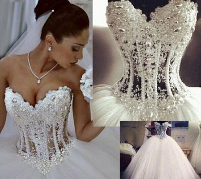 Elegant Sweetheart Sleeveless Tulle Wedding Dress With Appliques Beadss_2