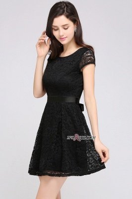 Cap-Sleeves Short Sash Simple Jewel Black Lace Homecoming Dress UK_4