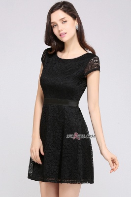 Cap-Sleeves Short Sash Simple Jewel Black Lace Homecoming Dress UK_5