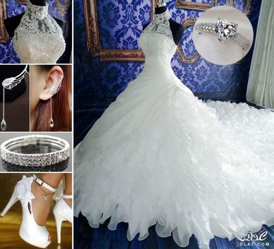 Gorgeous Ruffles Lace High Neck Wedding Dress Court Train Zipper_4