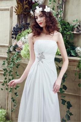 Strapless White Beadss Wedding Dress A-line Sweep Train_6