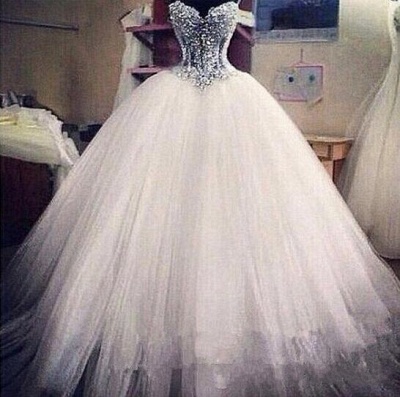 Elegant Sweetheart Sleeveless Tulle Wedding Dress With Appliques Beadss_3