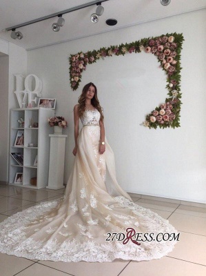 Sexy Mermaid Gorgeous Detachable-Cathedral-Train Tulle Lace Wedding Dresses UK_1