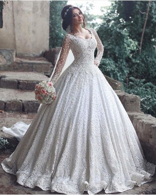 Pretty Long Sleeve Lace Wedding Dress Ball Gown Floor Length BA3046_3