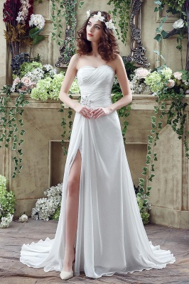 Front Split White Wedding Dress Beadss Sweetheart Sleeveless_1