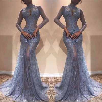 Luxury High-Neck Lace Evening Dress UK | Mermaid Long Sleeve Prom Dress UK_3