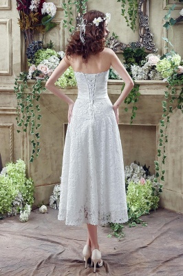 Delicate Lace Flower Strapless Wedding Dress A-line Sleeveless Lace-up_5