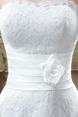 Delicate Lace Flower Strapless Wedding Dress A-line Sleeveless Lace-up_3