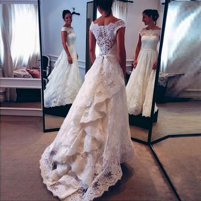 Amazing Short Sleeve Lace Wedding Dresses UK Zipper Button Designer Bridal Gowns_3