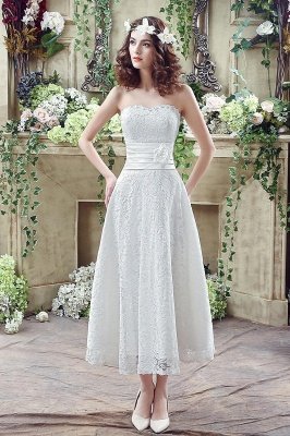 Delicate Lace Flower Strapless Wedding Dress A-line Sleeveless Lace-up_2