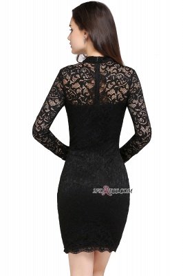 Short Black Long-Sleeves Lace High-Neck Party Dress UK_5