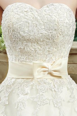 Sweetheart Lace Appliques Wedding Dress Bowknot Sweep Train_5