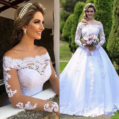 Lace Long-Sleeve Button Princess Zipper Wedding Dress_2