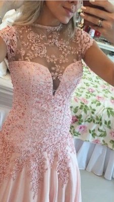 Delicate Pink Lace Appliques Prom Dress UK Sweep Train_3