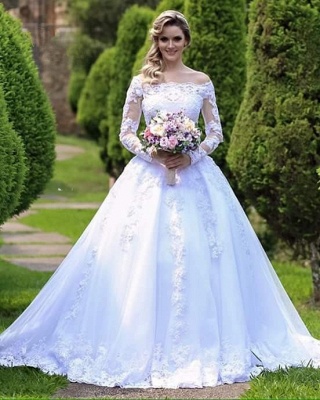 Lace Long-Sleeve Button Princess Zipper Wedding Dress_1