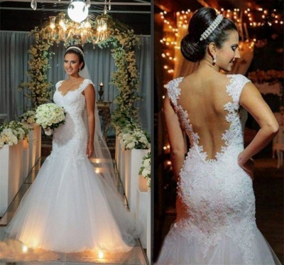 Modern Tulle Lace Appliques Sexy Mermaid Wedding Dress Sweep Train_4