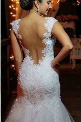 Modern Tulle Lace Appliques Sexy Mermaid Wedding Dress Sweep Train_2