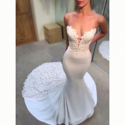 Simple Appliques Sexy Mermaid Wedding Dresses UK Sleeveless Long Court Train Bridal Gowns_3