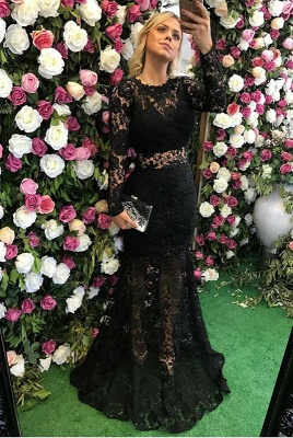 Elegant Black Long Sleeve Lace Prom Dress UK Sheer Party Gowns_1