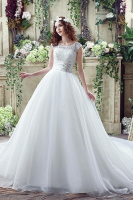 Elegant Illusion Lace Beadss Wedding Dress Cap Sleeve Zipper_1