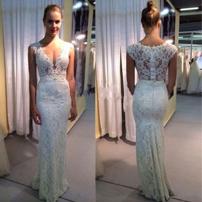 Elegant Lace Sleeveless Wedding Dress Zipper Back Floor Length_2