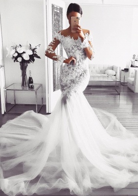 Elegant Long Sleeve Wedding Dress | 2019 Lace Sexy Mermaid Bridal Gowns_1
