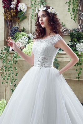 Elegant Illusion Lace Beadss Wedding Dress Cap Sleeve Zipper_6