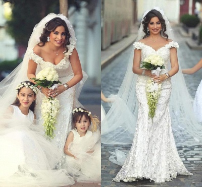 Gorgeous Off-the-Shoulder Wedding Dress Lace Appliques Sexy Mermaid Floor Length_3