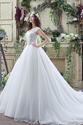 Elegant Illusion Lace Beadss Wedding Dress Cap Sleeve Zipper_3