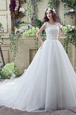 Elegant Illusion Lace Beadss Wedding Dress Cap Sleeve Zipper_7