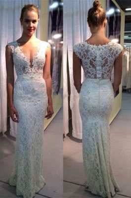 Elegant Lace Sleeveless Wedding Dress Zipper Back Floor Length_1