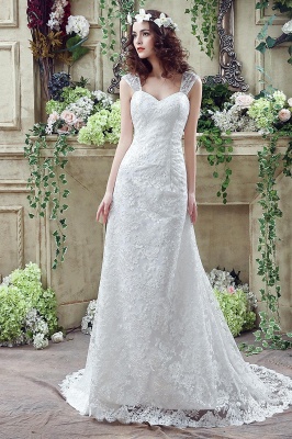 Elegant Lace Sweetheart A-line Wedding Dress Sweep Train Lace-up_1