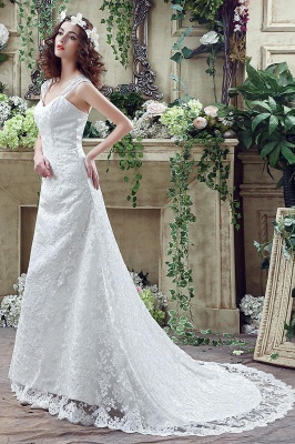 Elegant Lace Sweetheart A-line Wedding Dress Sweep Train Lace-up_7
