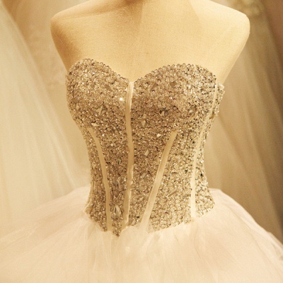 Crystals Ruffles Wedding Dress Sweetheart Sleeveless Lace-up_4
