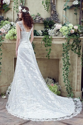 Elegant Lace Sweetheart A-line Wedding Dress Sweep Train Lace-up_4
