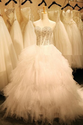 Crystals Ruffles Wedding Dress Sweetheart Sleeveless Lace-up_2