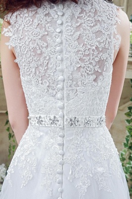 Timeless Lace Appliques Tulle Wedding Dress Cap Sleeve Beadss Zipper_5
