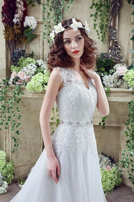 Timeless Lace Appliques Tulle Wedding Dress Cap Sleeve Beadss Zipper_6