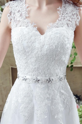 Timeless Lace Appliques Tulle Wedding Dress Cap Sleeve Beadss Zipper_2