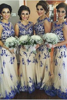 Lace Appliques Illusion Bridesmaid Dress UK Sweep Train_1