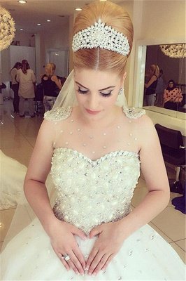 Elegant Beads Tulle Wedding Dress Ball Gown Floor-length MH052_1