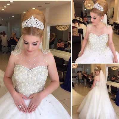 Elegant Beads Tulle Wedding Dress Ball Gown Floor-length MH052_3